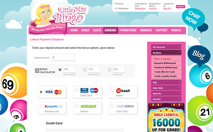 Banking Methods to Deposit and Withdraw Funds at Little Miss Bingo Large View