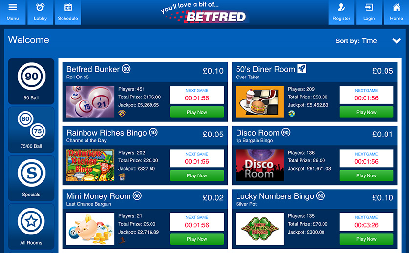 Explore the Mobile Bingo Lobby of Betfred , large view