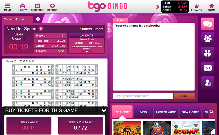 Play the 90-Ball ‘Need for Speed’ Bingo at BGO , large view