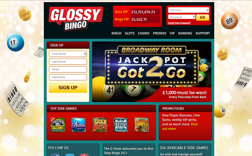 The landing page of Glossy, large view