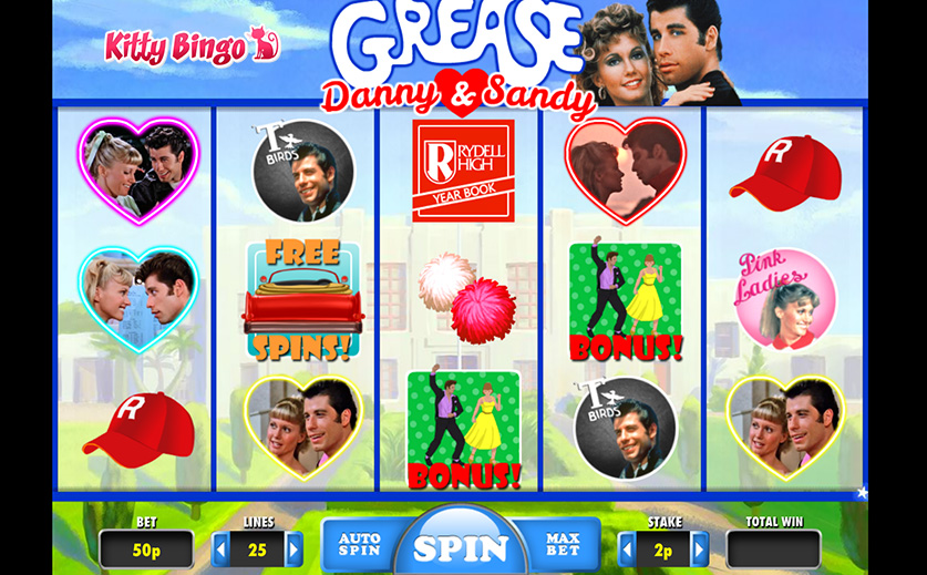 Grease - a branded slot game you can play at Kitty, large view