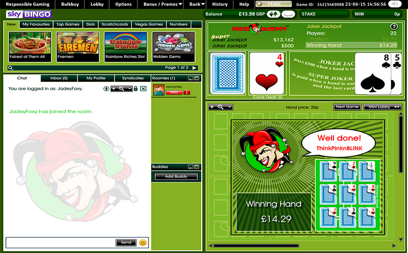 The favourite Joker Jackpot bingo game with cards at Sky, large view