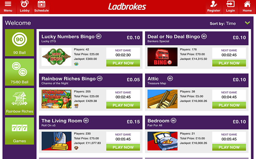 A Preview of Ladbrokes Bingo Mobile Lobby, large view