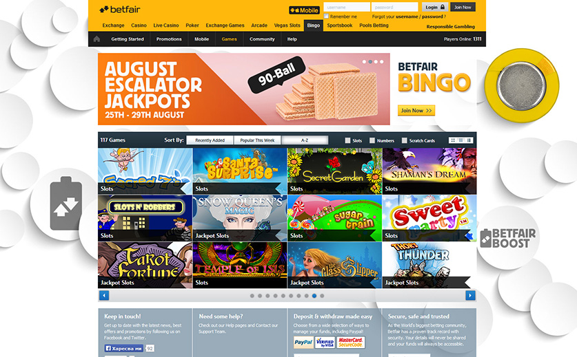 The home page of Betfair's website, big