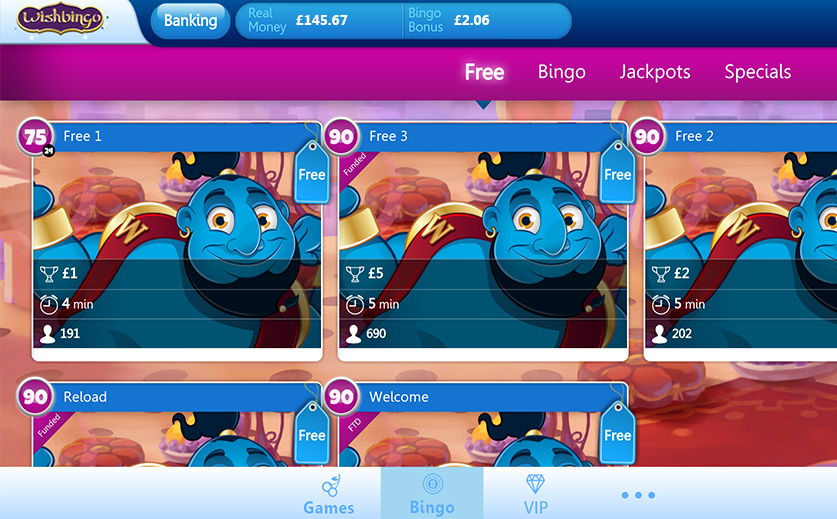 See a Preview of the Mobile Lobby of Wish Bingo, large view