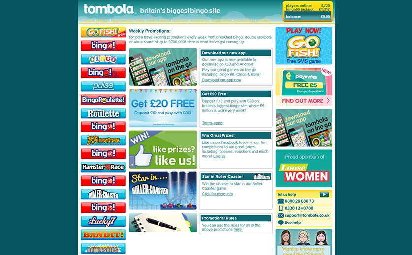 The promotions page on the website, large view