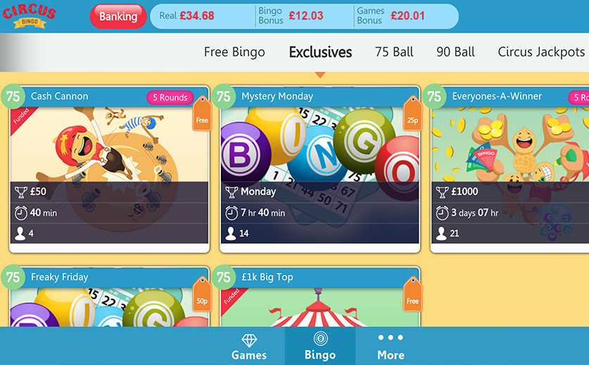 The Exclusive tab at Circus Bingo-large view