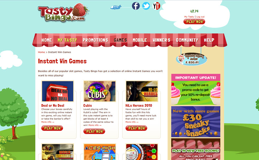 Instant Games Selection at Tasty Bingo, large view