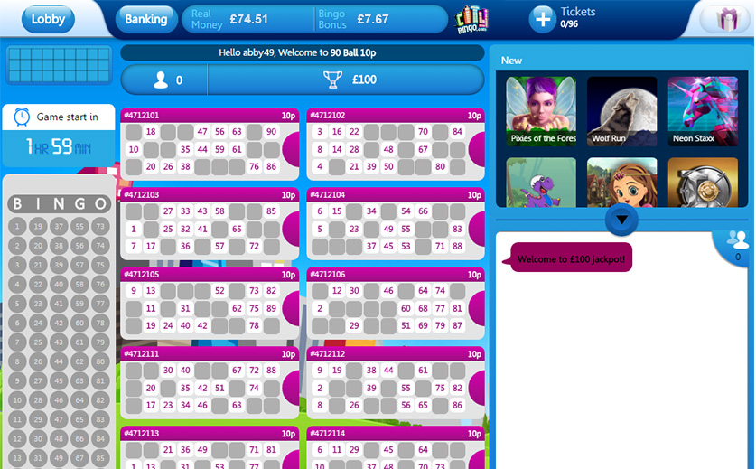 City Bingo – the Mobile Version of £100 GJP Room, large view